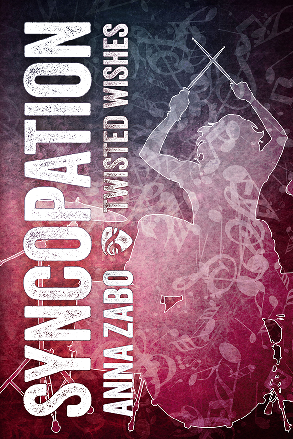 Syncopation cover. Red cover with the silhouette of a drummer, with musical notes superimposed on top.